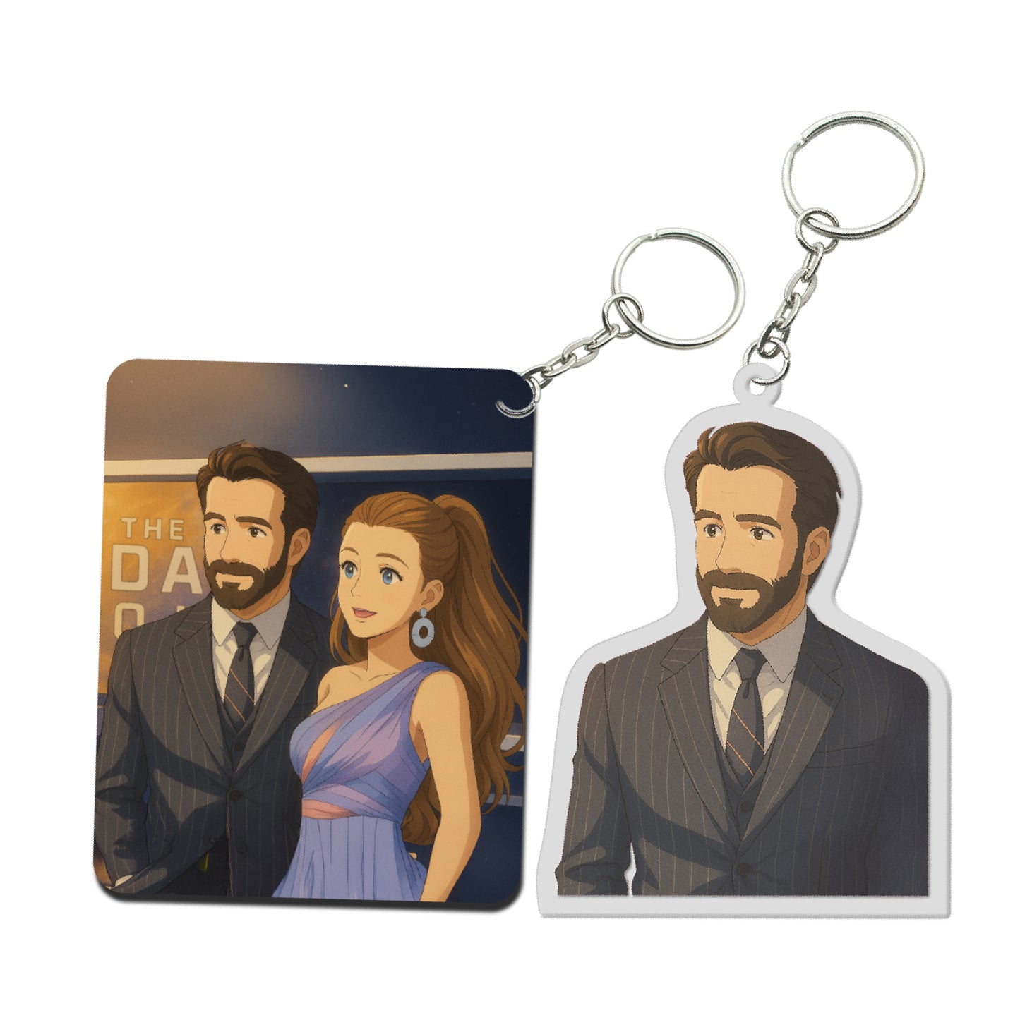 Personalized Couple Acrylic Ghibli Anime Art Style Keychain – Set of 2