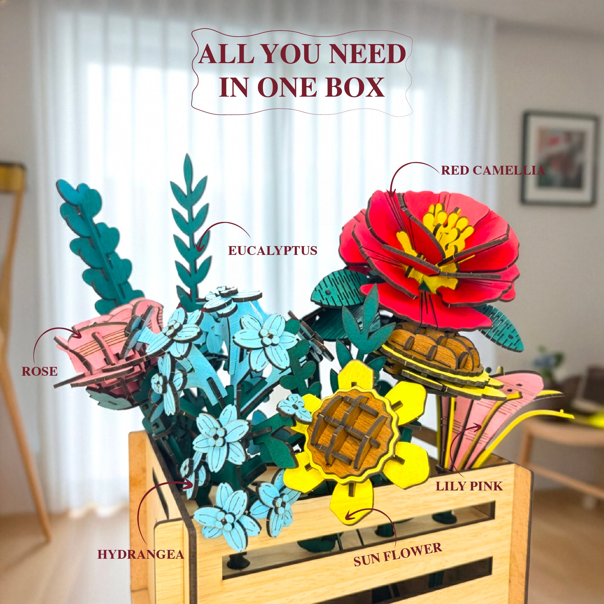 Wooden Bloom Box – Everlasting Wooden Flower Arrangement for Table Déc ...