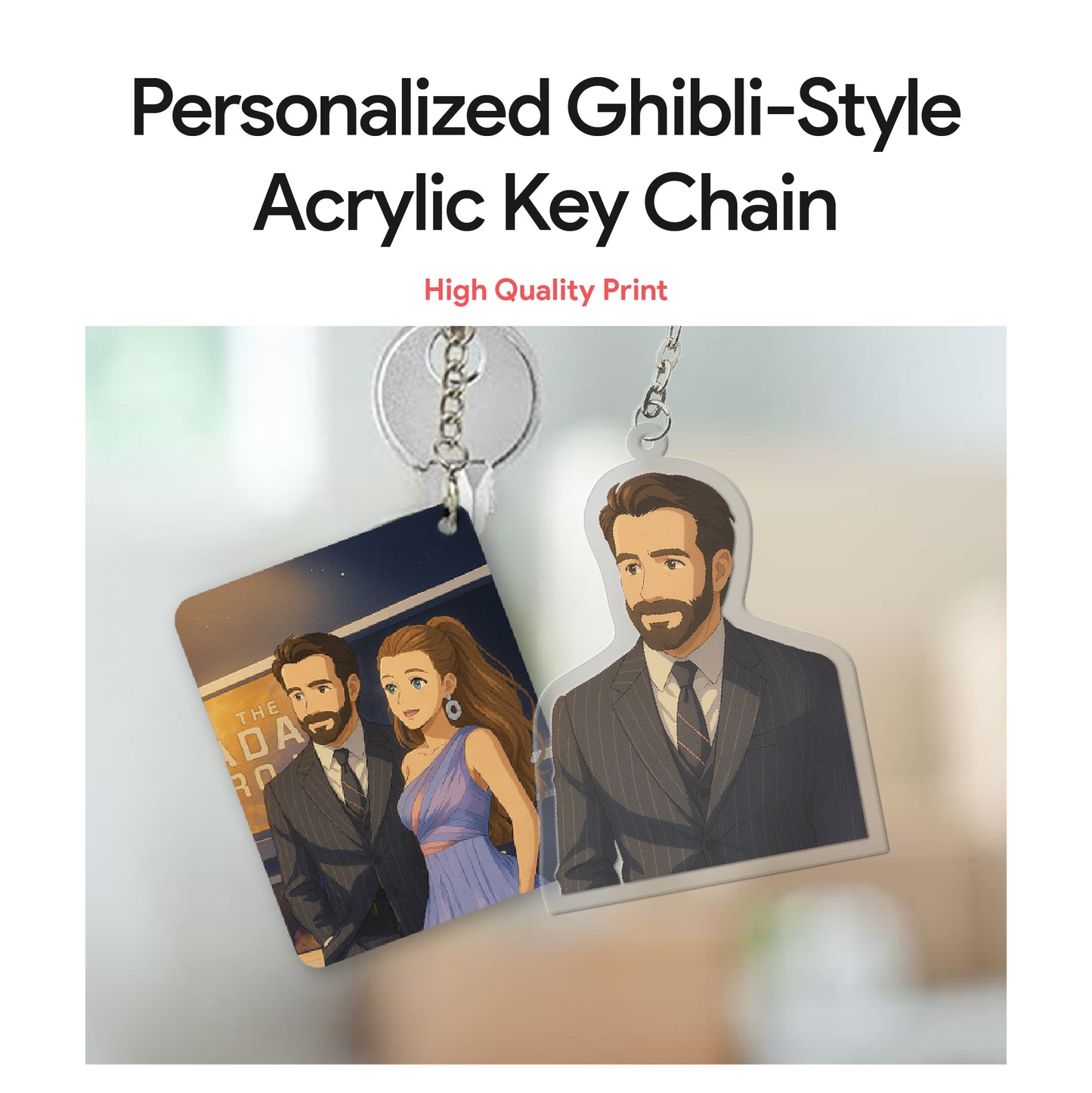 Personalized Couple Acrylic Ghibli Anime Art Style Keychain – Set of 2