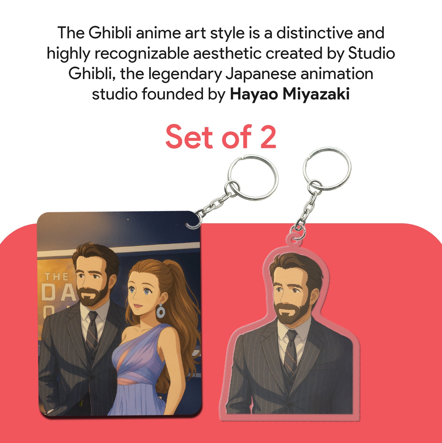 Personalized Couple Acrylic Ghibli Anime Art Style Keychain – Set of 2