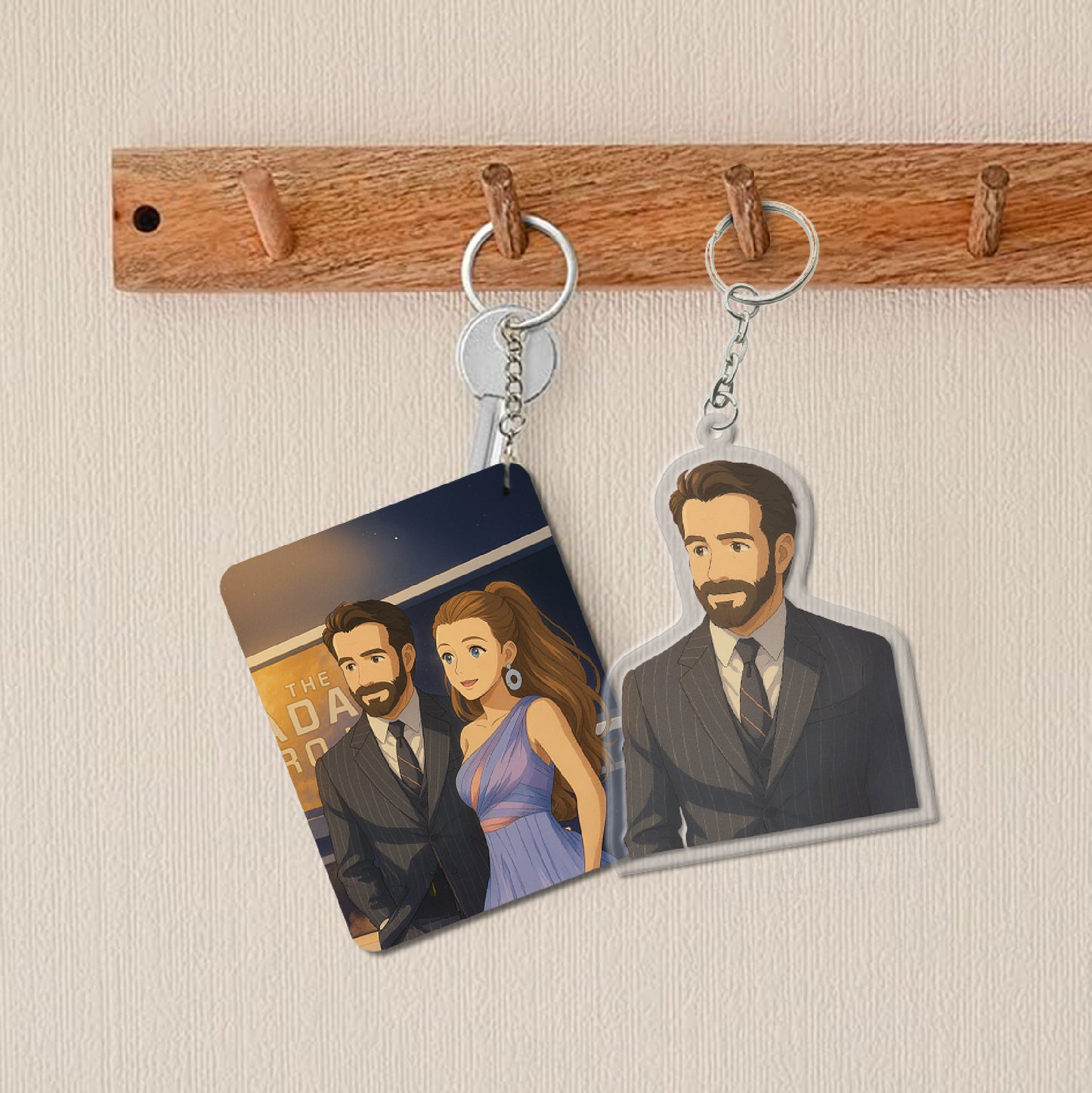 Personalized Couple Acrylic Ghibli Anime Art Style Keychain – Set of 2