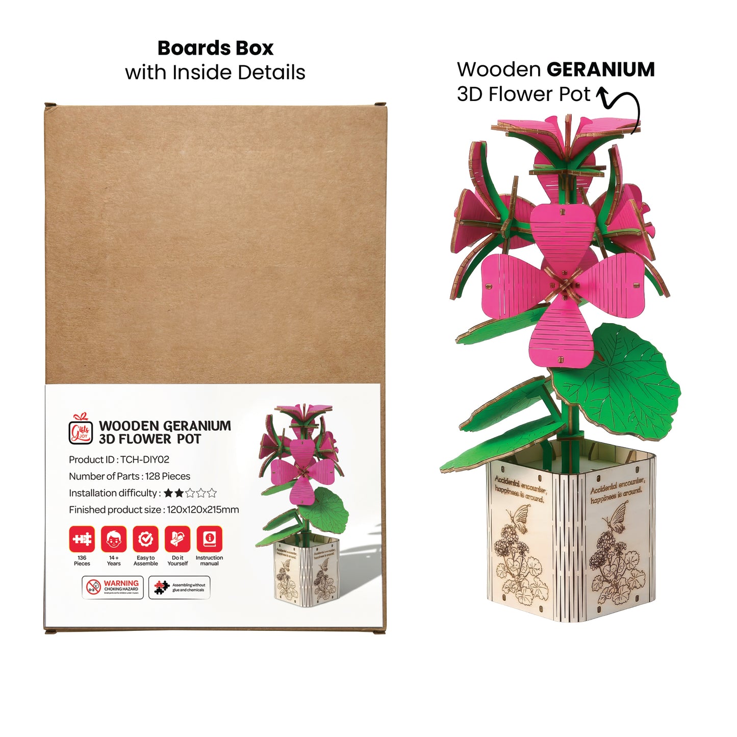 DIY Wooden Flower 3D Wooden Puzzle : Geranium