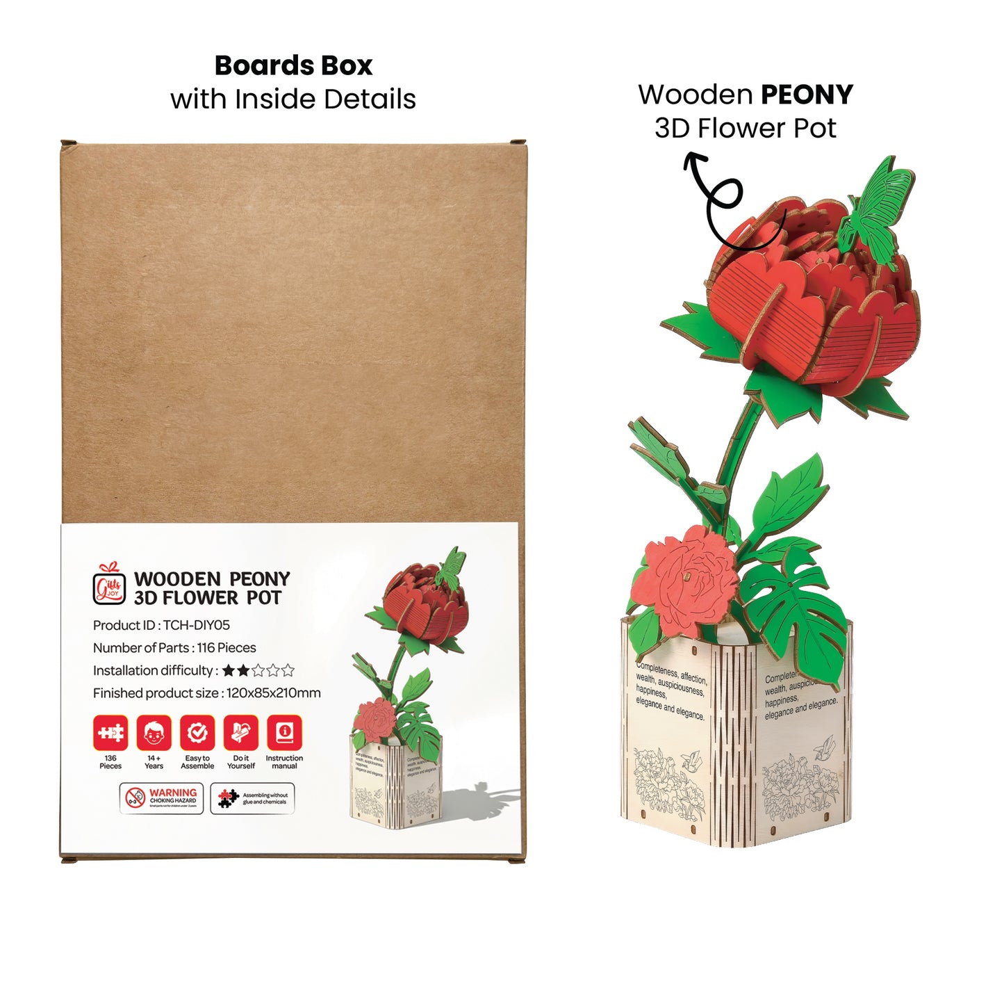 DIY Wooden Flower 3D Wooden Puzzle : Peony