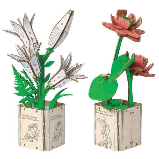 DIY Wooden Flower 3D Wooden Puzzle : Lotus & Lilly (Pack of 2)