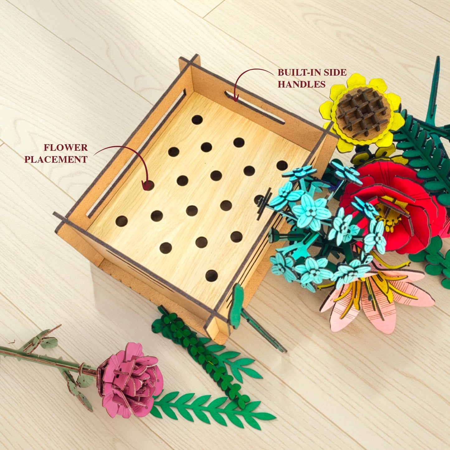 Wooden Bloom Box – Everlasting Wooden Flower Arrangement for Table Décor