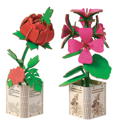 DIY Wooden Flower 3D Wooden Puzzle : Geranium & Peony (Pack of 2)