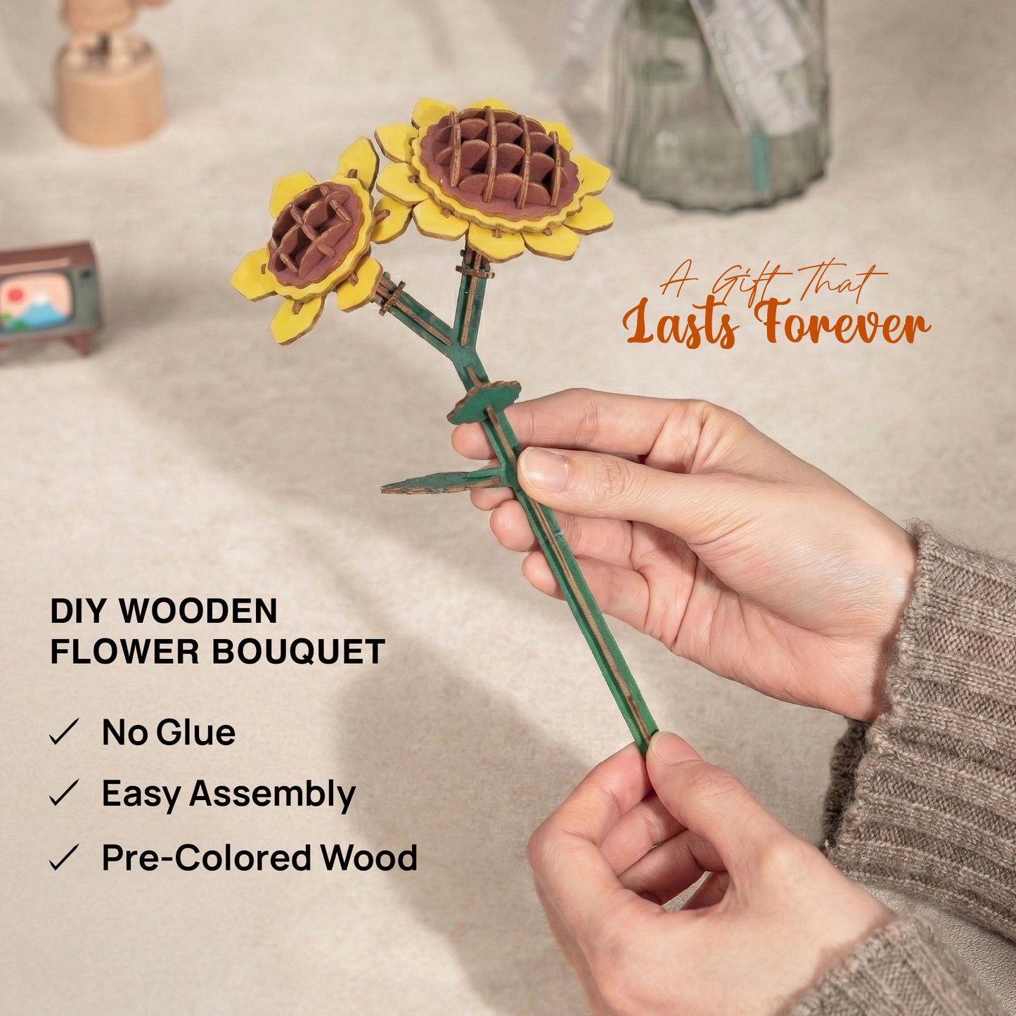 DIY Wooden Flower Bouquet | 3D Wooden Puzzle Craft Kit for Home Décor & Gifting | Gifts Joy