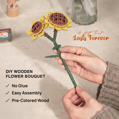 DIY Wooden Flower Bouquet | 3D Wooden Puzzle Craft Kit for Home Décor & Gifting | Gifts Joy