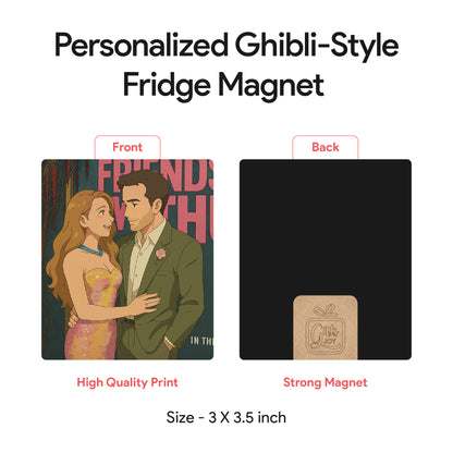Personalised Couple Wooden Ghibli Anime Art Style Fridge Magnet Set of 4