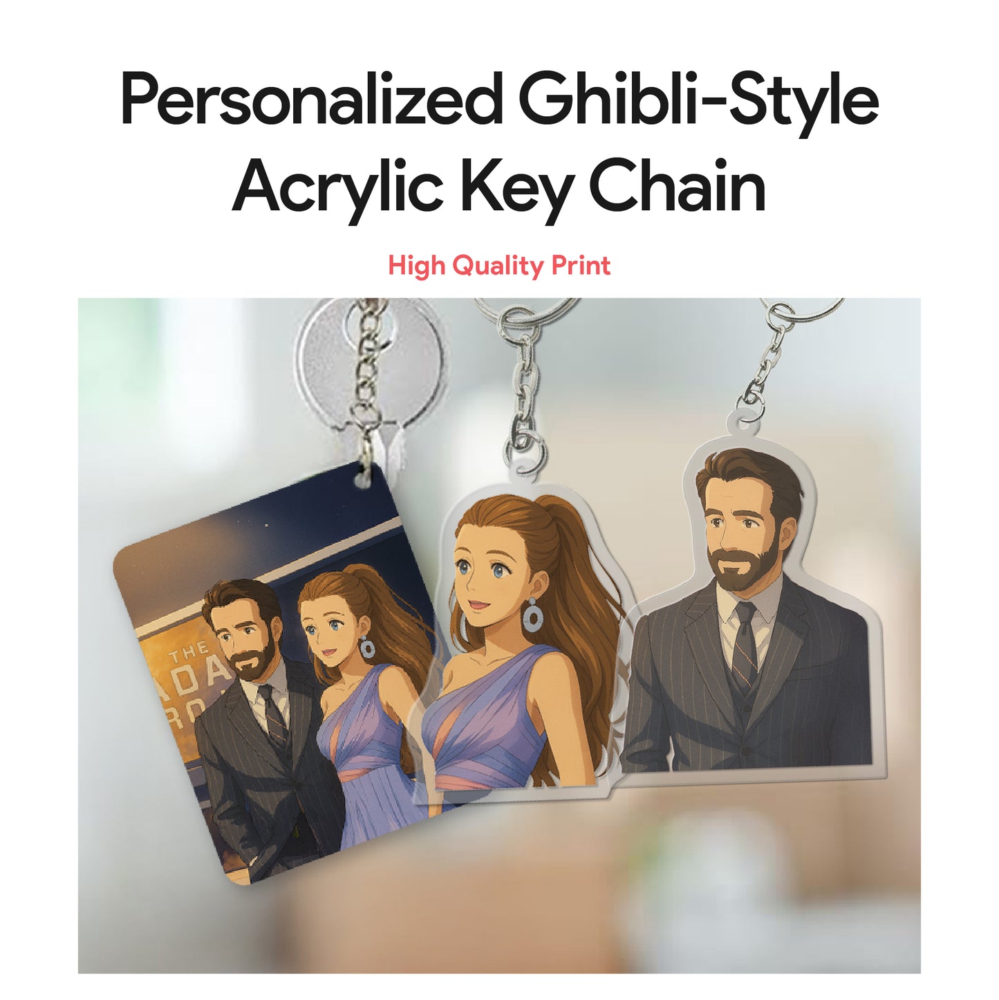 Personalised Couple Acrylic Ghibli Anime Art Style Keychain – Set of 4