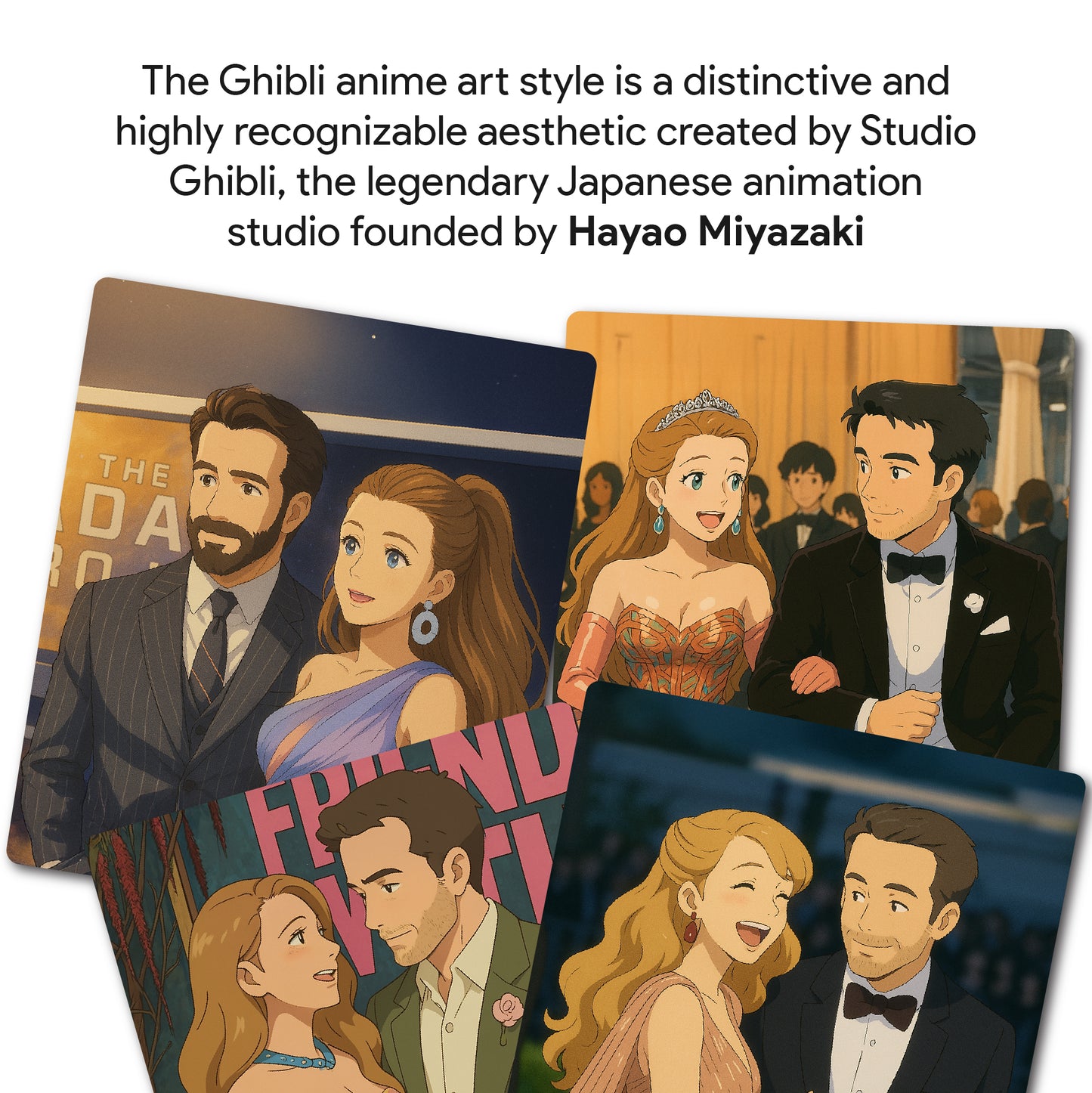 Personalised Couple Wooden Ghibli Anime Art Style Fridge Magnet Set of 4