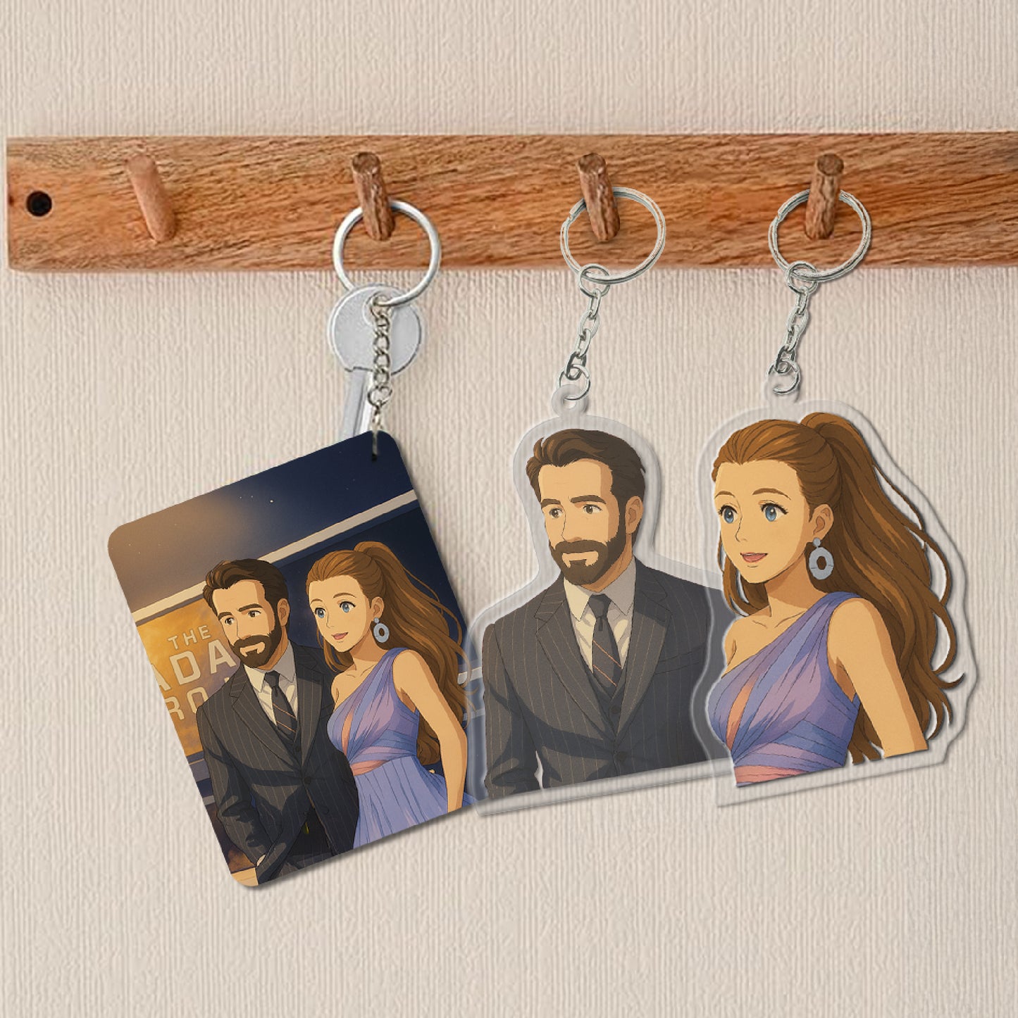 Personalised Couple Acrylic Ghibli Anime Art Style Keychain – Set of 4