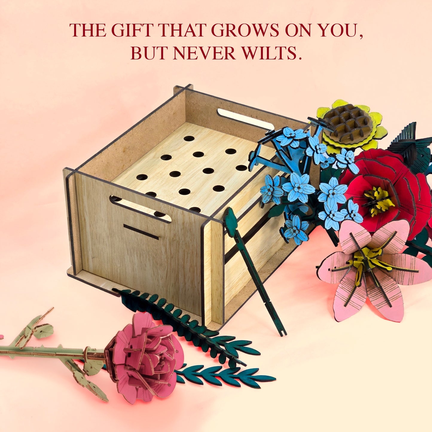 Wooden Bloom Box – Everlasting Wooden Flower Arrangement for Table Décor