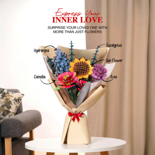 DIY Wooden Flower Bouquet | 3D Wooden Puzzle Craft Kit for Home Décor & Gifting | Gifts Joy