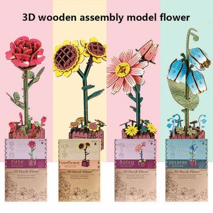 Rose 3D Wooden Flower Pot DIY Craft Kit