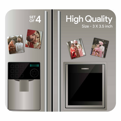 Personalised Wooden Photo Fridge Magnet Set of 4  : 3 X 3.5 inch