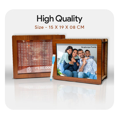 Personalised Wooden 1,00,000 Money Saving Box with Photo and Name