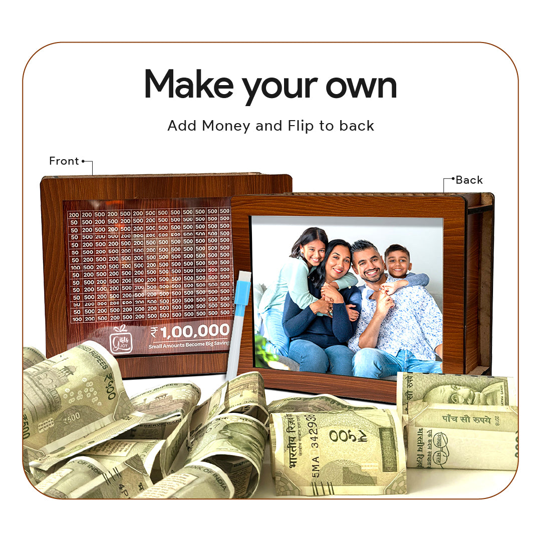 Personalised Wooden 1,00,000 Money Saving Box with Photo and Name