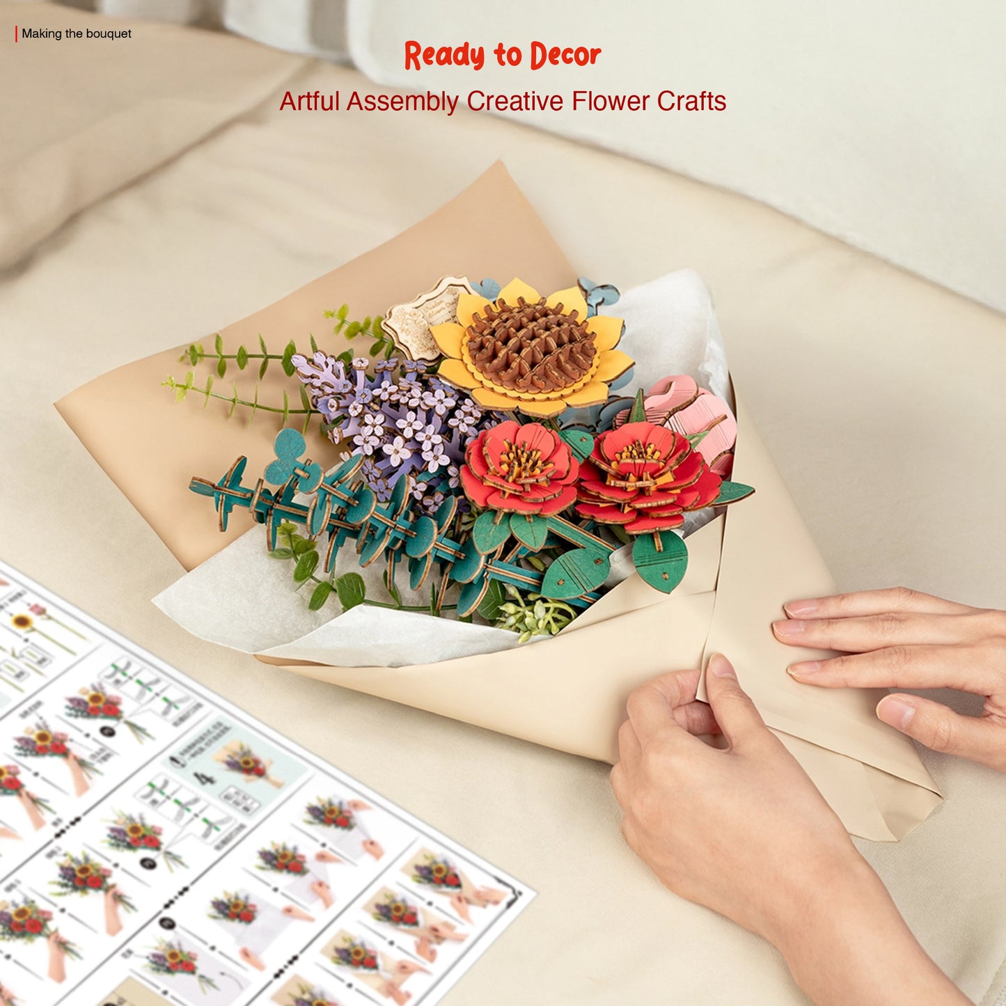 DIY Wooden Flower Bouquet | 3D Wooden Puzzle Craft Kit for Home Décor & Gifting