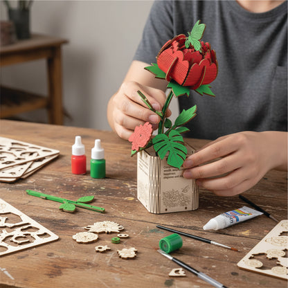 DIY Wooden Flower 3D Wooden Puzzle : Geranium & Peony (Pack of 2)