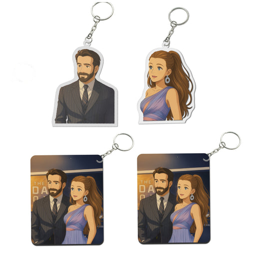 Personalised Couple Acrylic Ghibli Anime Art Style Keychain – Set of 4